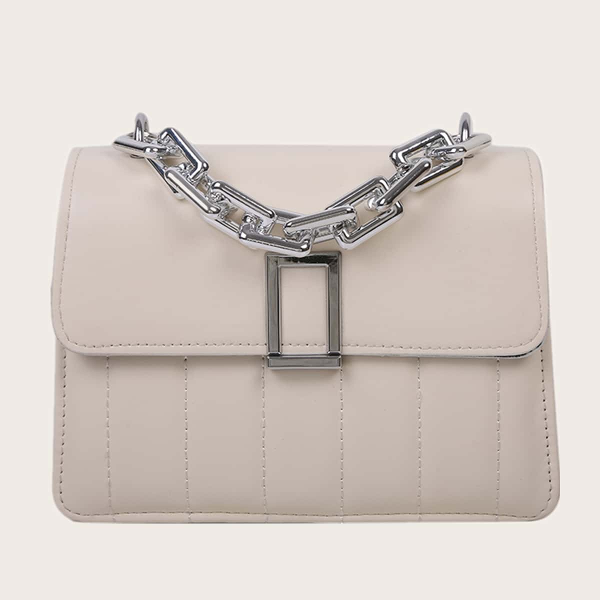 

Solid Chain Satchel Bag, White