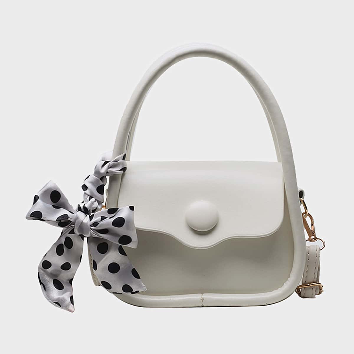 

Scarf Knot Solid Satchel Bag, White