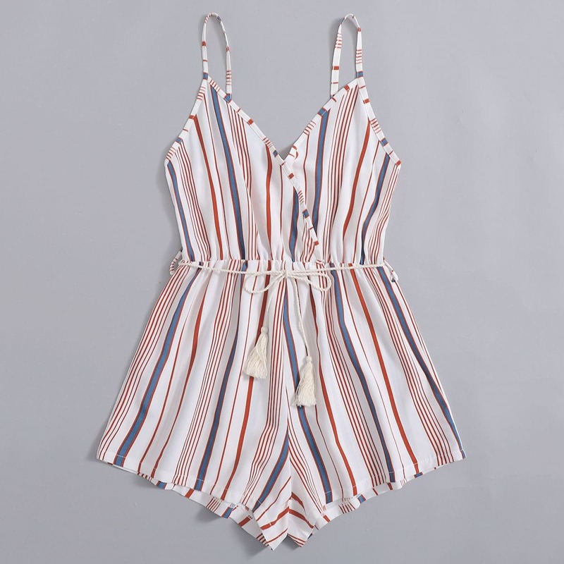 

Striped Belted Cami Romper, Multicolor