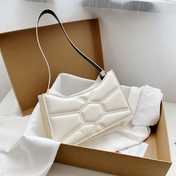 

Geometric Embossed Shoulder Bag, Beige