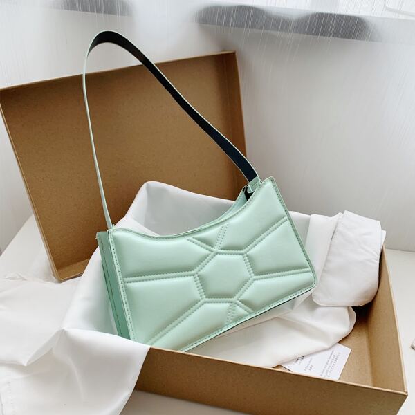 

Geometric Embossed Shoulder Bag, Mint green