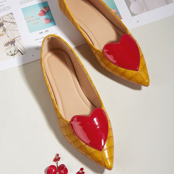 

Croc Embossed Heart Patch Flats, Yellow