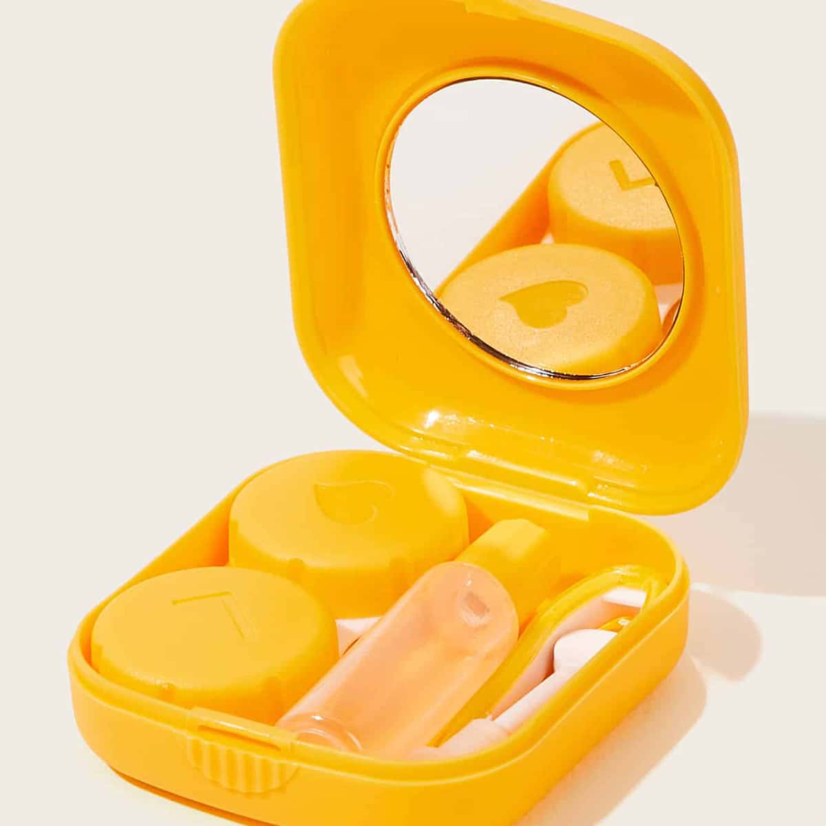 

1pc Clear Contact Lens Case With Mirror, Yellow