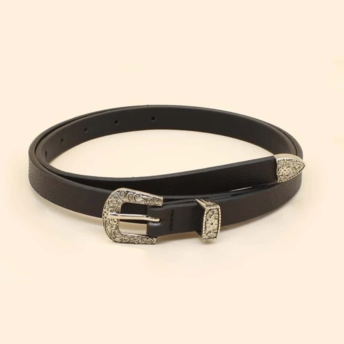 

Floral Buckle Belt, Black