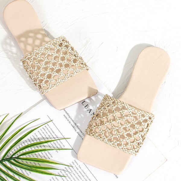 

Braided Hollow Out Slide Sandals, Beige