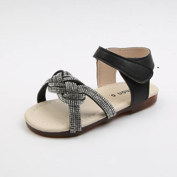 

Toddler Girls Rhinestone Decor Woven Sandals, Black