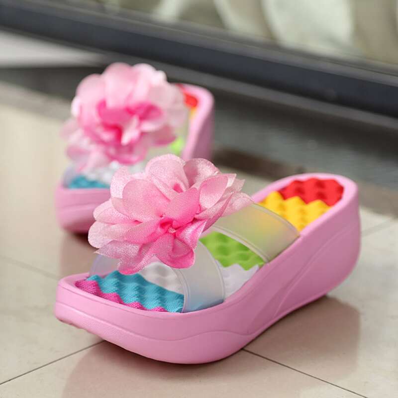 

Floral Decor Non-slip Wedge Mules, Pink