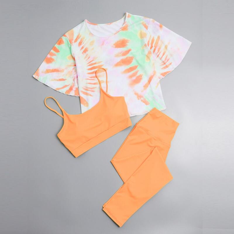 

3pcs High Stretch Tie Dye Sports Set, Multicolor