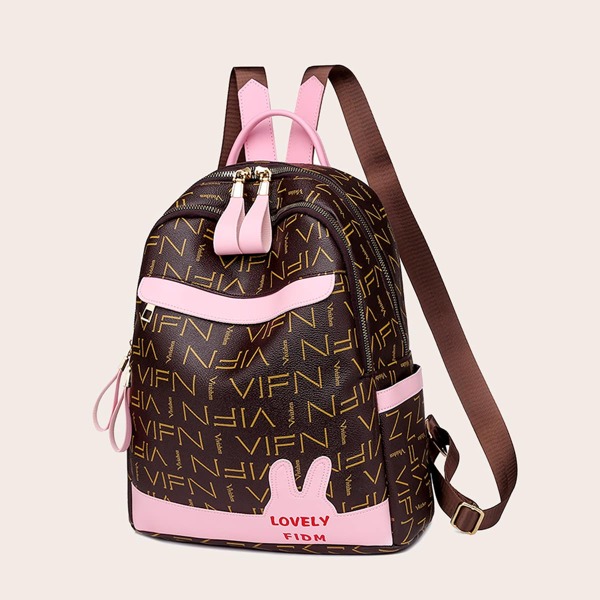 

Двухцветный рюкзак с текстовым принтом, Кофейный коричневый