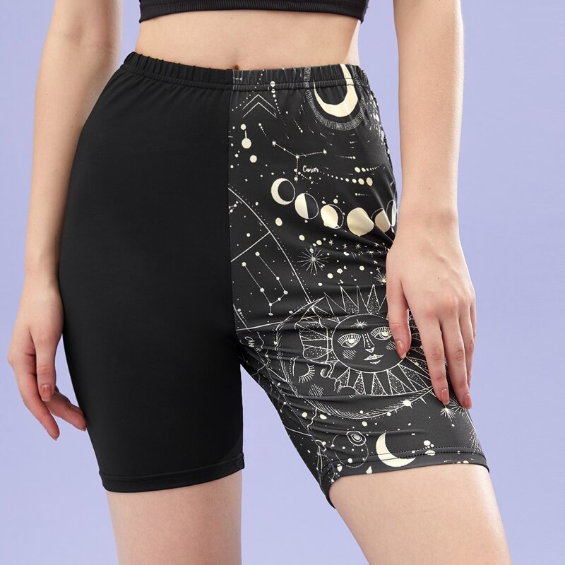 

Sun & Moon Graphic Biker Shorts, Black