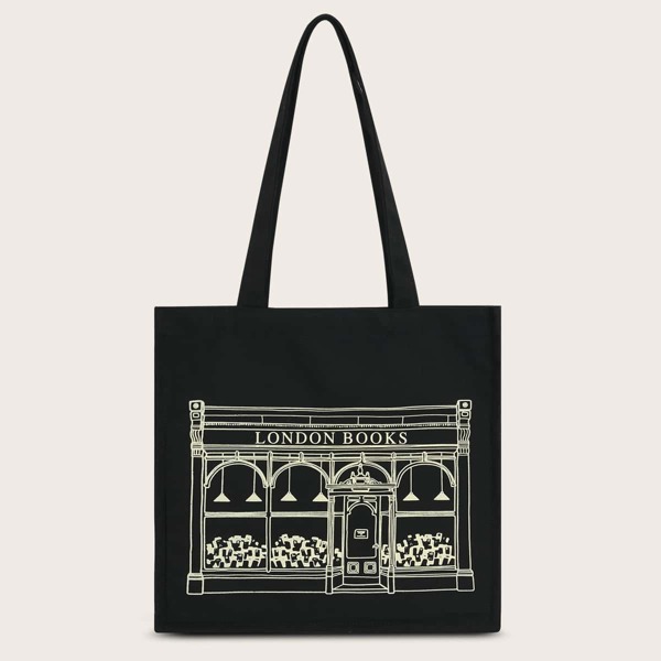 

Cartoon Graphic Shopper Bag, Black