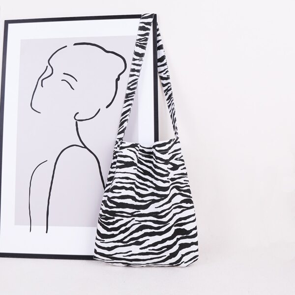 

Zebra Striped Canvas Shoulder Bag, Black and white