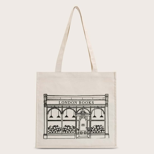 

Cartoon Graphic Shopper Bag, White