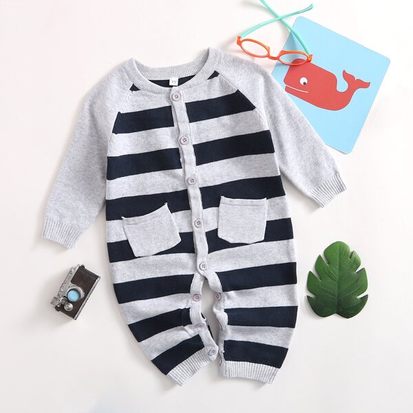 

Baby Boy Stripe Raglan Sleeve Knit Jumpsuit, Multicolor