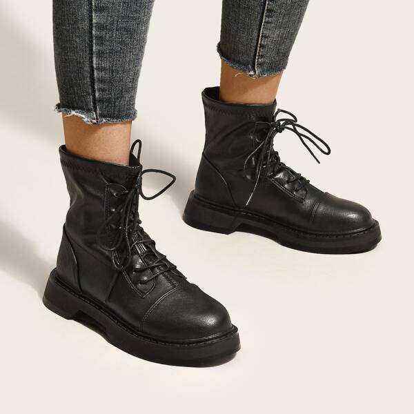 

Minimalist Lace-up Front Boots, Black