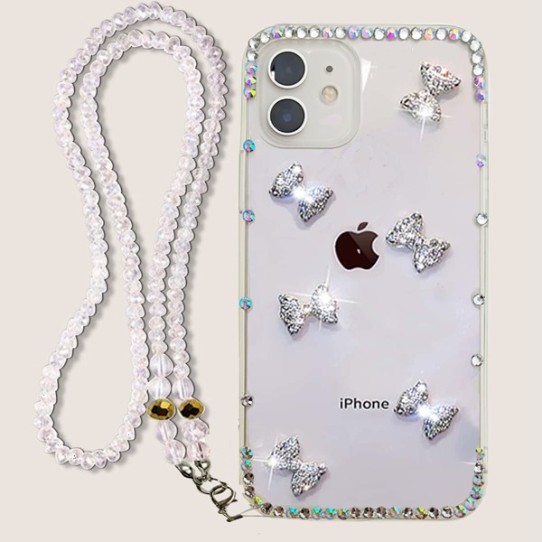

Rhinestone Decor Clear iPhone Case With Lanyard