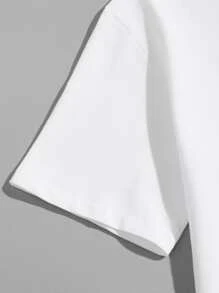 Manfinity VCAY 男士棉字母刺繡T恤和側口袋束腳褲套裝 - 白色 - 查看 3