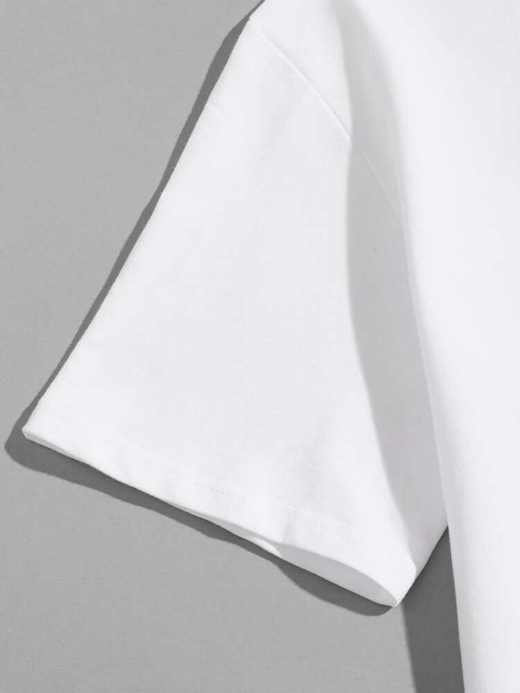 Manfinity VCAY 男士棉字母刺繡T恤和側口袋束腳褲套裝 - 白色 - 查看 3