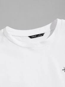 Manfinity VCAY 男士棉字母刺繡T恤和側口袋束腳褲套裝 - 白色 - 查看 4