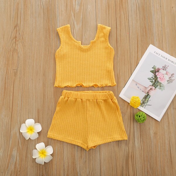 

Toddler Girls Waffle Knit Tank Top & Shorts, Yellow