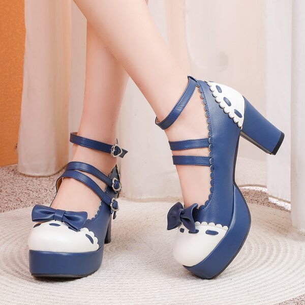 

Bow Decor Scallop Trim Mary Jane Pumps, Blue