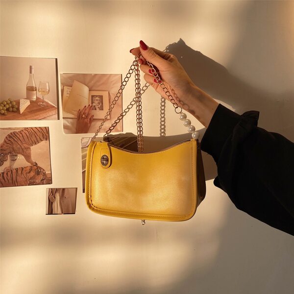 

Minimalist Faux Pearl Decor Crossbody Bag, Yellow