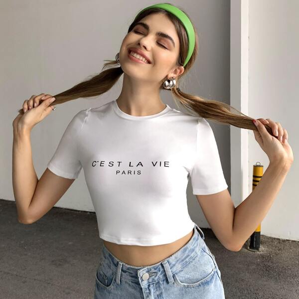 

Letter Graphic Crop Tee, White