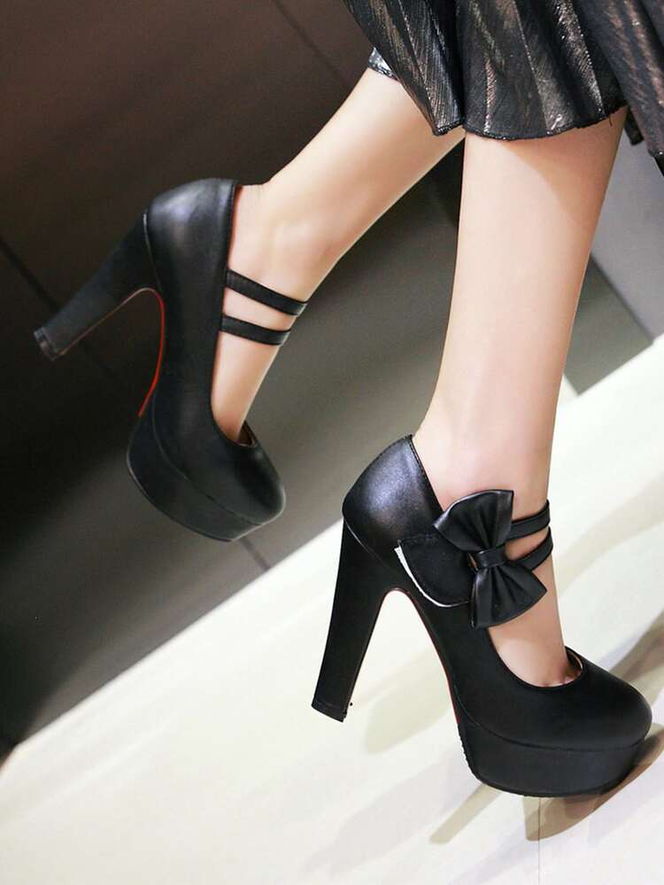Tacones de plataforma altos con lazo - Negro - Añade 2