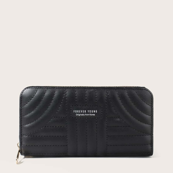 

Letter Graphic Quilted Long Wallet, Black
