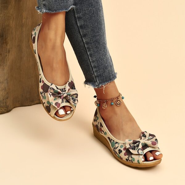 

Bow Decor Peep Toe Graphic Sandals, Multicolor
