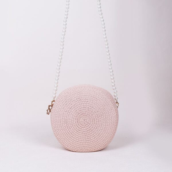 

Minimalist Faux Pearl Strap Circle Bag, Baby pink