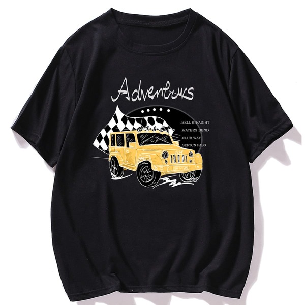 

Men Car & Letter Graphic Tee, Black