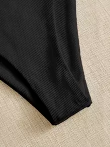 SHEIN Swim Summer Beach Rib Bikini Set Underwire Bra & High Cut Bottom 2 Piece Bathing Suit - Black - View 4