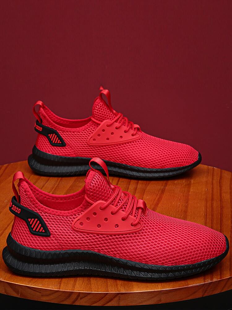 Zapatillas deportivas de hombres con cordón con cinta con letra - Rojo - Añade 1