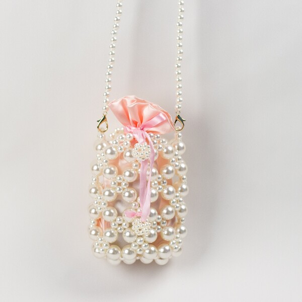 

Mini Faux Pearl Decor Bucket Bag, Beige