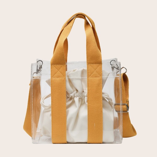 

Clear Satchel Bag With Inner Pouch, Yellow