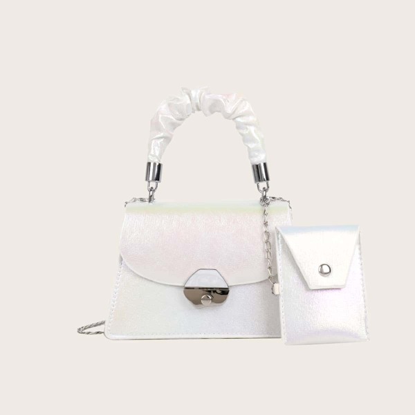 

Metal Lock Holographic Crossbody Bag With Purse, White