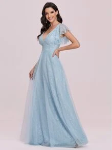 EVERPRETTY Butterfly Sleeve Lace Prom Dress - Baby Blue - View 5