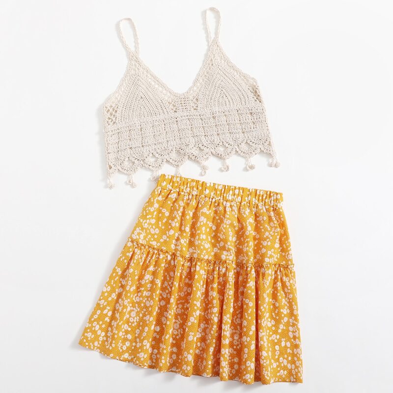 

Crochet Cami & Ditsy Floral Skirt, Multicolor