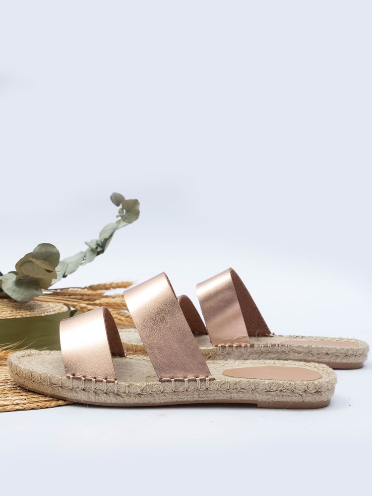 Metallic Espadrille Slide Sandals - Rose Gold - View 3