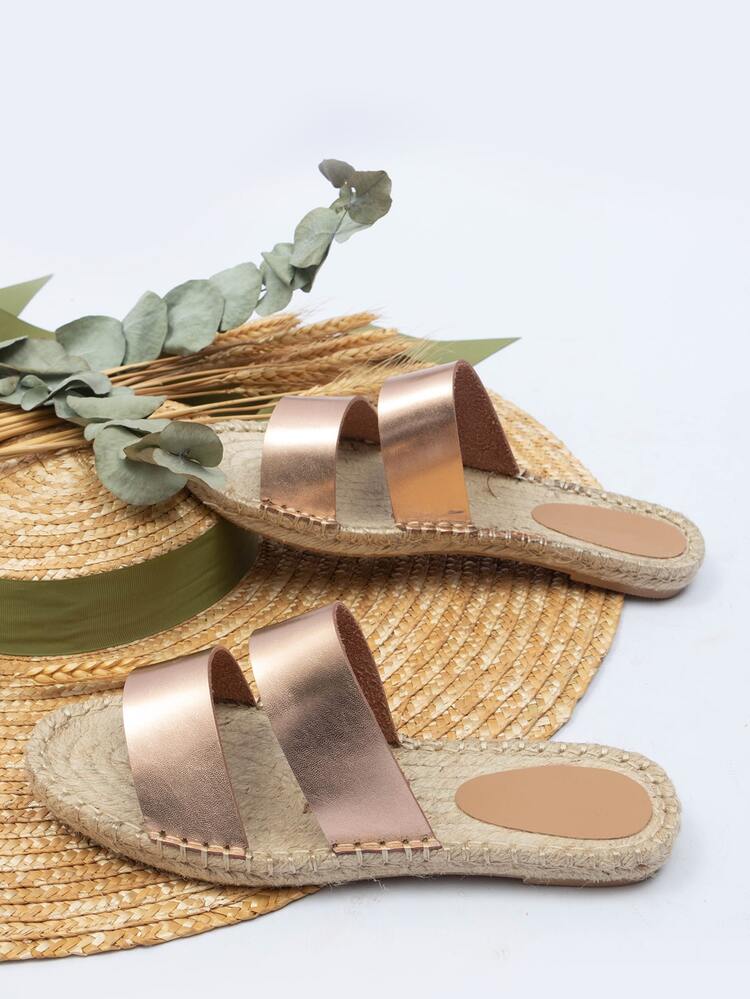 Metallic Espadrille Slide Sandals - Rose Gold - View 5