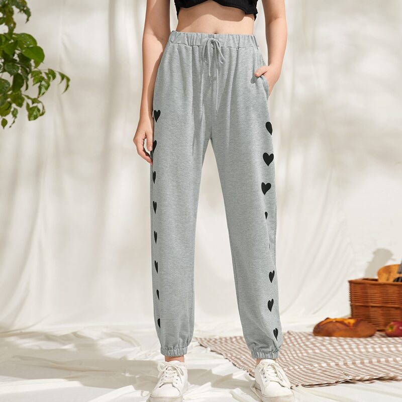 

Heart Print Sweatpants, Grey