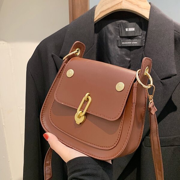 

Minimalist Metal Lock Crossbody Bag, Coffee brown
