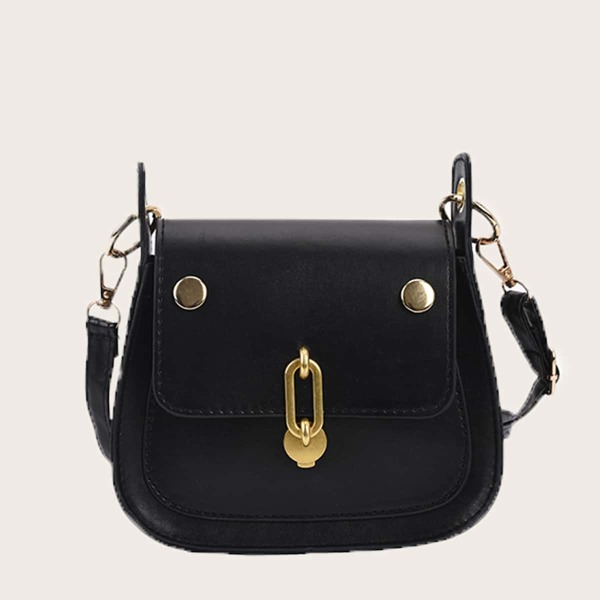 

Minimalist Metal Lock Crossbody Bag, Black