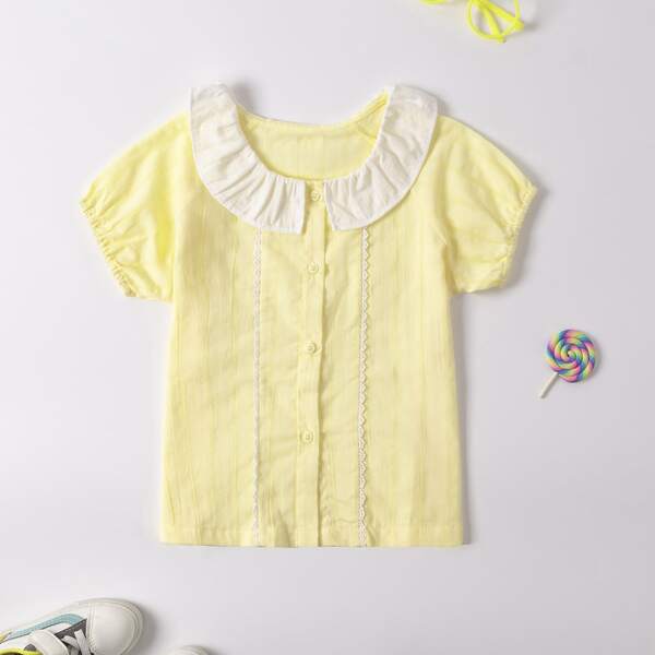 

Toddler Girls Peter Pan Collar Button Up Blouse, Yellow