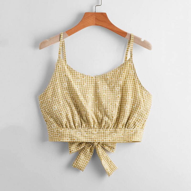 

Gingham Daisy Bow Back Cami, Multicolor