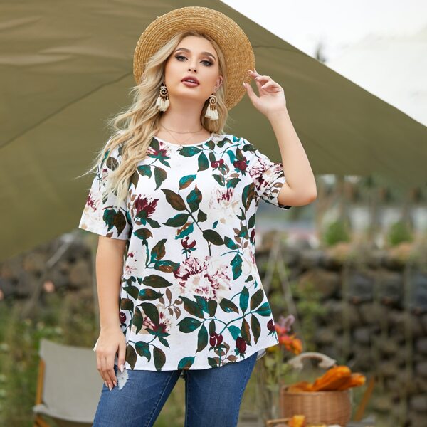 

Plus Plants Print Longline Blouse, Multicolor