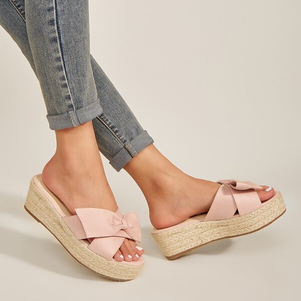 

Bow Decor Flatform Sandals, Baby pink