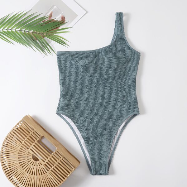 

Textured One Shoulder One Piece Swimsuit, Grey