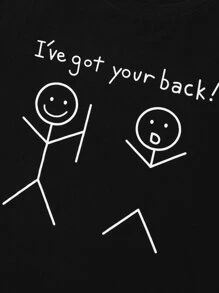 SHEIN LUNE 加上卡通和口号图案 T 恤我支持你 - 黑色 - 查看 4